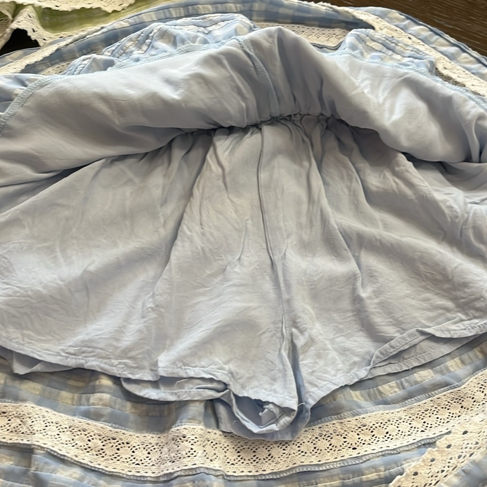 Day+Moon blue & white gingham checkered lace ruffles tiered mini skirt Size M - Picture 15 of 17